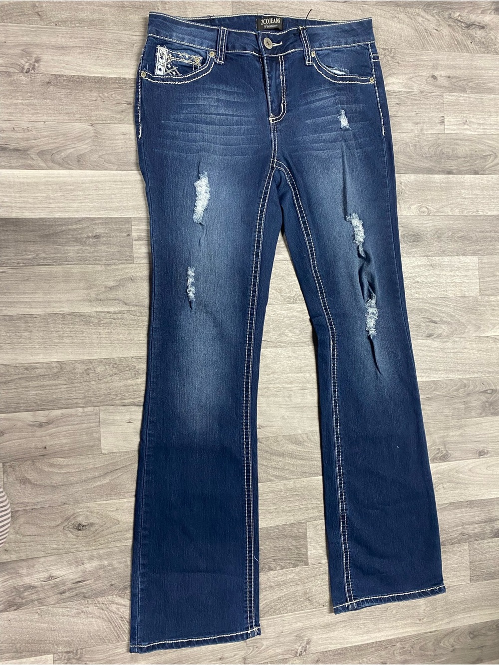 ZCO Dark Blue Distressed Bootcut Jeans